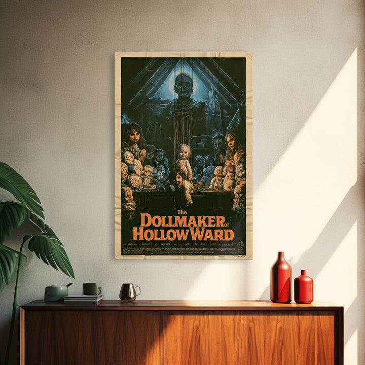 The Dollmaker Of Hollow Ward, English Language Horror Movie Poster, 1970s Horror Art, Retro Horror Movie Art, Canvas Print, Dark Fantasy Art