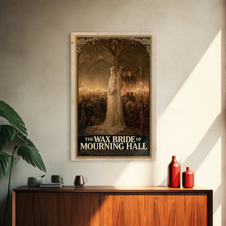 The Wax Bride Of Mourning Hall, English Language Horror Movie Poster, Grotesque Carnival Art, Gothic Cinema Wall Art, Framed Canvas Print