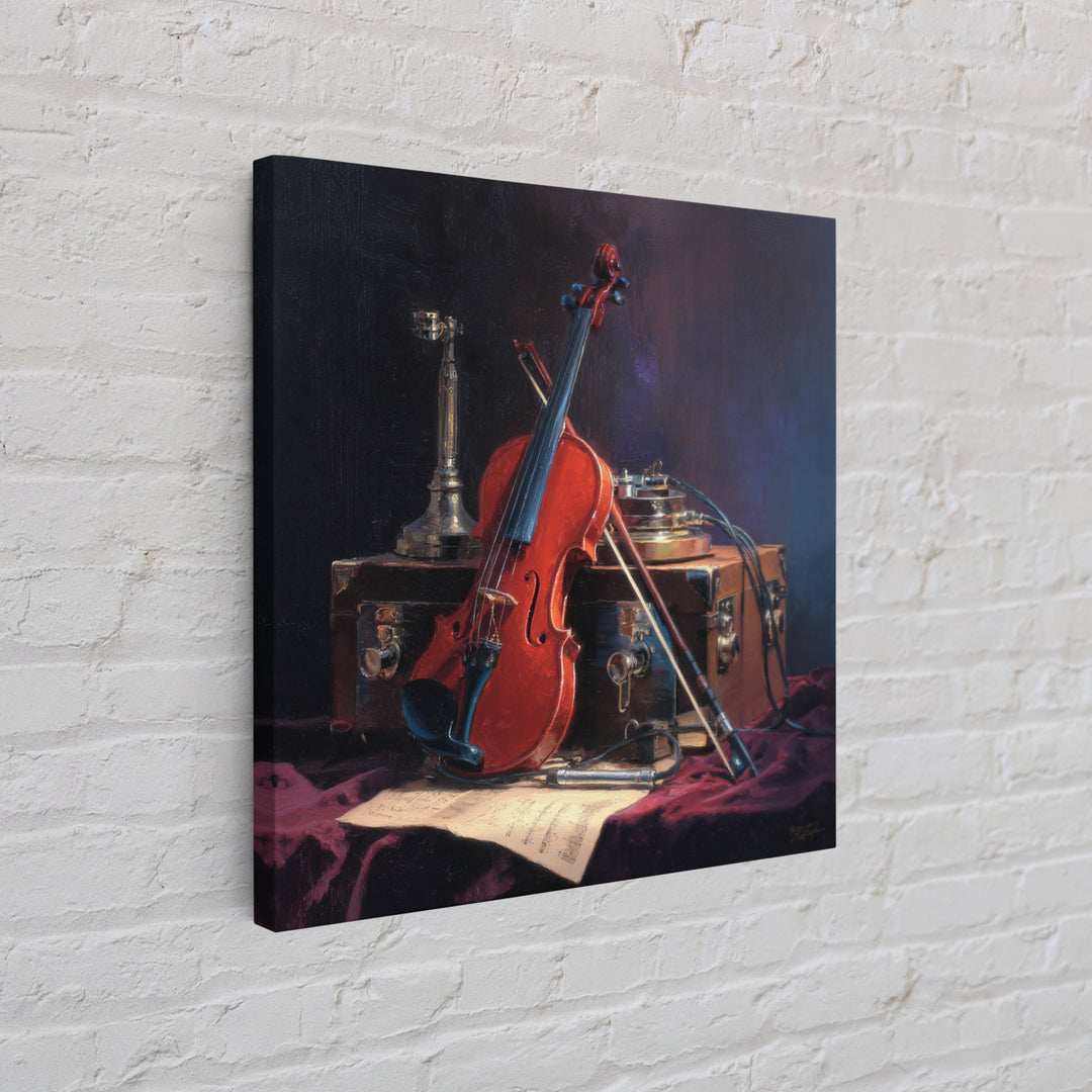 Violin and Bow Framed Canvas Print, Music Studio Art, Digital Download Art, Studio Decor, Watercolor Art, Rhythm, MSA-1x1-16
