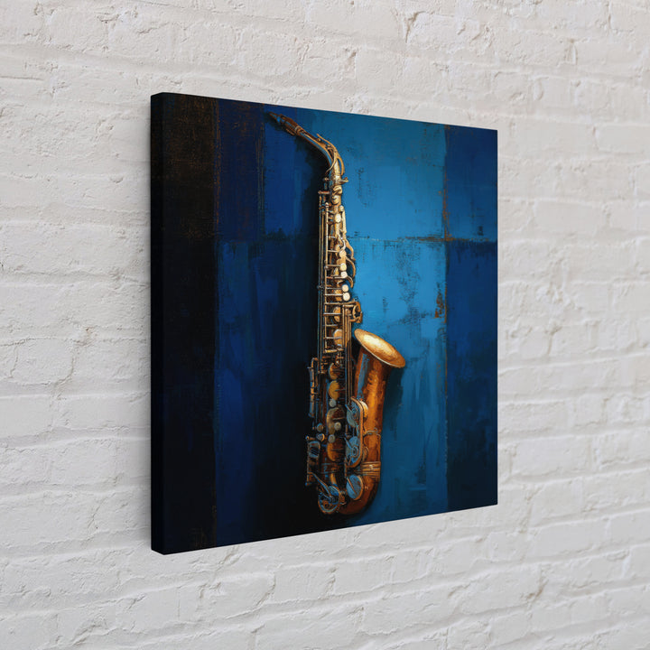 Jazz Saxophone with Smoky Blue Background Framed Canvas Print, Music Studio Art, Watercolor Print, Studio Decor, Rhythm, MSA-1x1-2