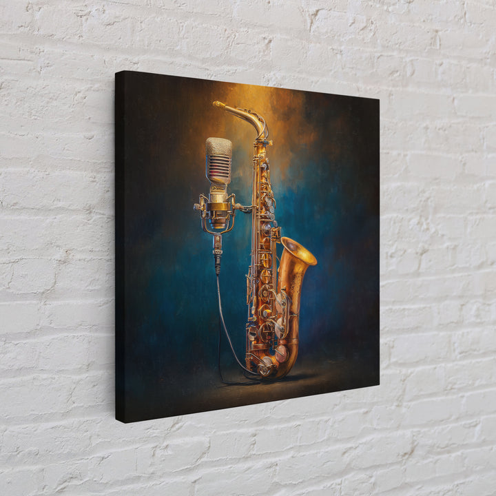 Microphone Portrait with Golden Spotlight Canvas Print, Music Studio Art, Painting from Photo, Studio Decor, Fine Art, Rhythm, MSA-1x1-31