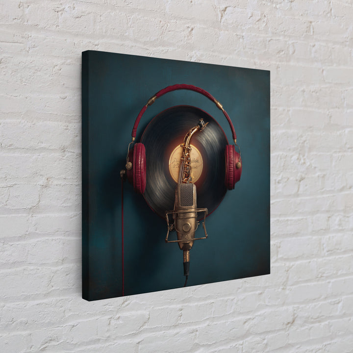Headphones Around a Glowing Record Canvas Print, Music Studio Art, Music Posters, Studio Decor, Fine Art, Rhythm, Music Lover, MSA-1x1-35