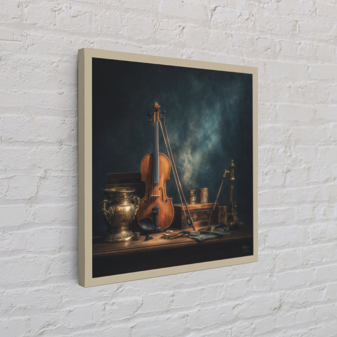 Violin and Bow Framed Canvas Print, Music Studio Art, Art Print, Studio Decor, Rhythm, Digital Wall Art, Printable Art, MSA-1x1-40