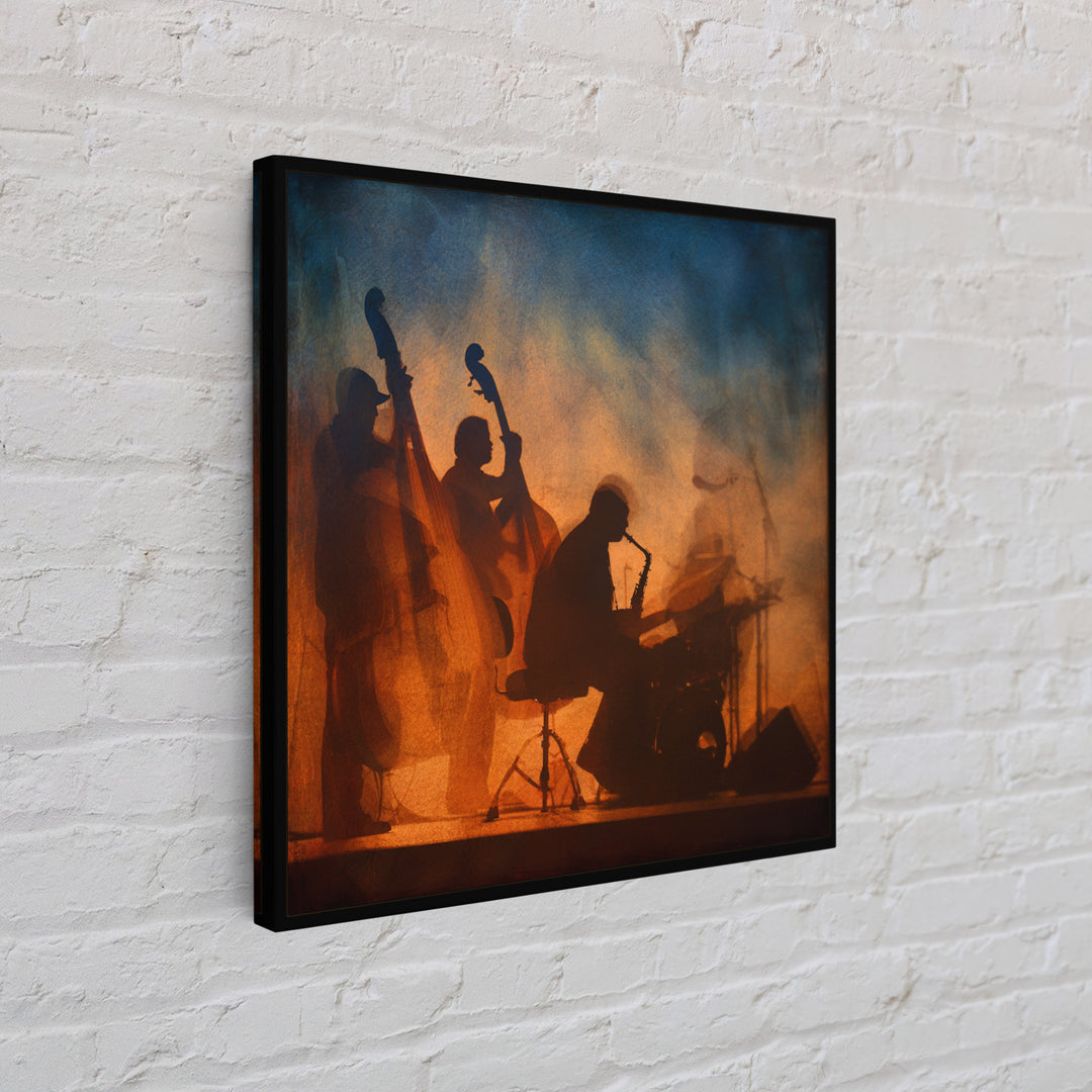 Jazz Quartet Silhouettes Framed Canvas Print, Music Studio Art, Travel Wall Art, Studio Decor, Fine Art, Rhythm, Boho Decor, MSA-1x1-46