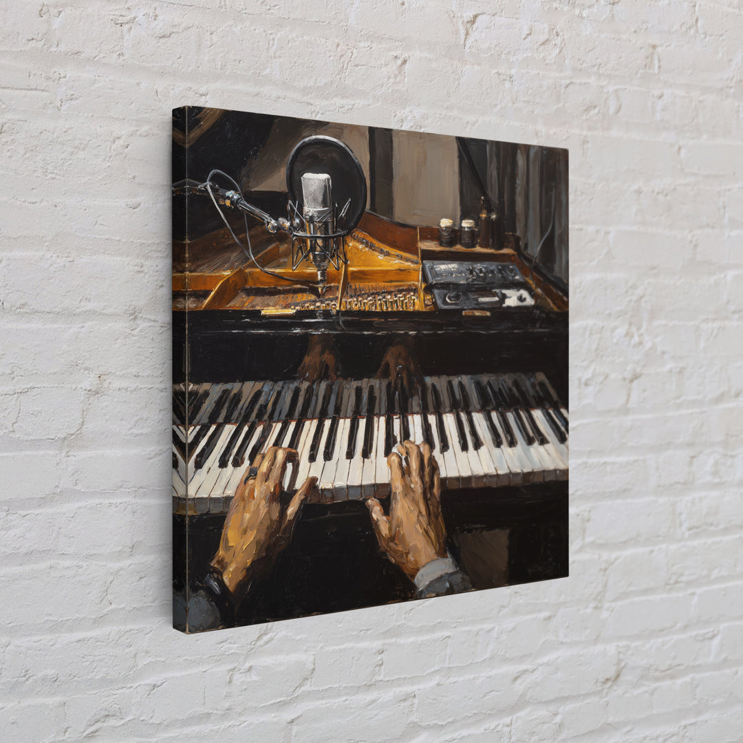 Piano Keys with Hands in Cinematic Shadow Canvas Print, Music Studio Art, Music Lover Gift, Studio Decor, Fine Art, Rhythm, MSA-1x1-5