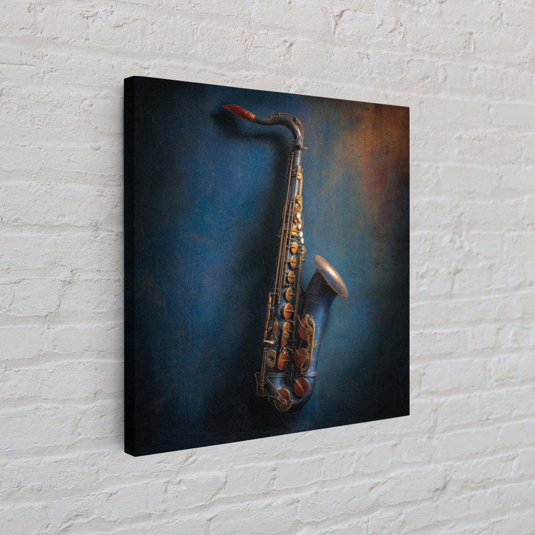 Jazz Saxophone with Smoky Blue Background Canvas Print, Music Studio Art, Personalized Art, Studio Decor, Fine Art, Rhythm, MSA-1x1-50