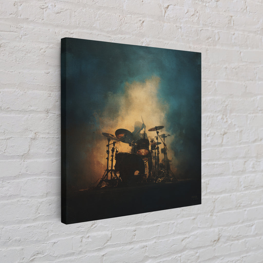 Drum Kit Silhouette Framed Canvas Print, Music Studio Art, Commission Painting, Studio Decor, Watercolor Art, Rhythm, MSA-1x1-6