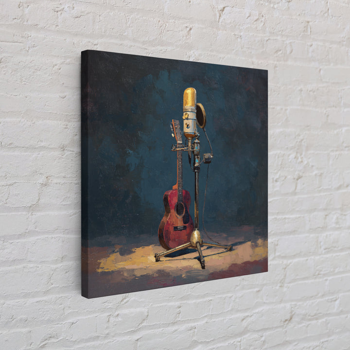 Microphone Portrait with Golden Spotlight Framed Canvas Print, Music Studio Art, Fine Art Print, Studio Decor, Fine Art, Rhythm, MSA-1x1-79