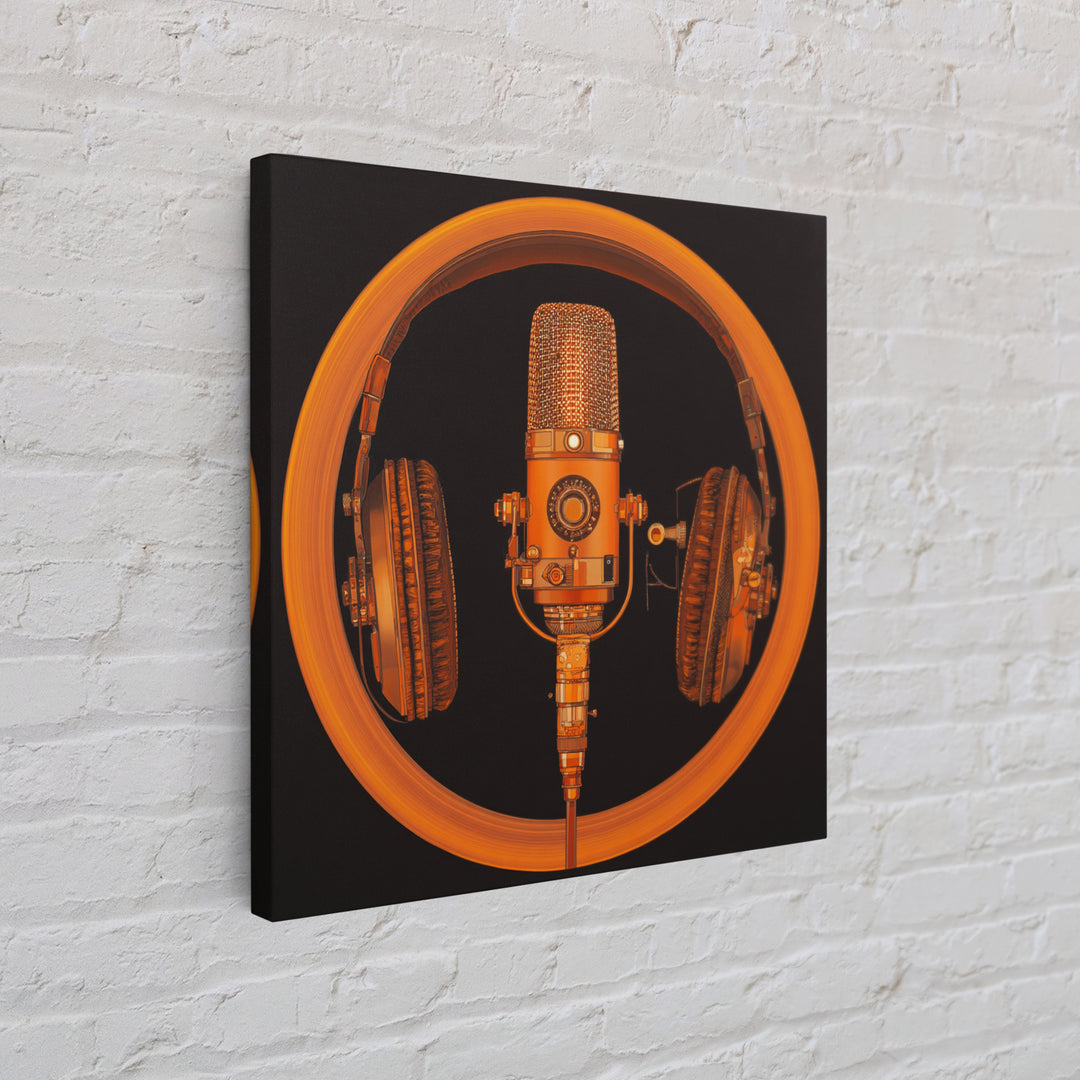 Headphones Around a Glowing Record Framed Canvas Print, Music Studio Art, Statement Artwork, Studio Decor, Fine Art, Rhythm, MSA-1x1-83