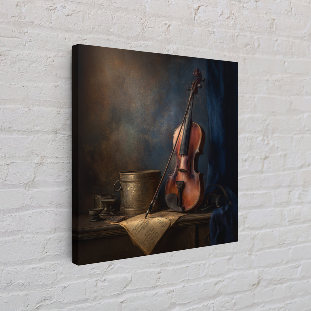 Violin and Bow Framed Canvas Print, Music Studio Art, Textured Painting, Studio Decor, Fine Art, Rhythm, Custom Painting, MSA-1x1-88