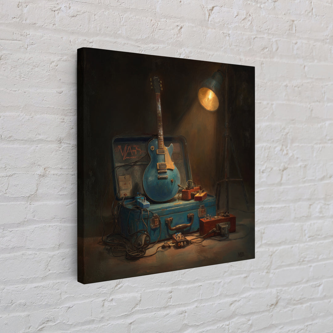 Electric Guitar Pedals and Cables Graphic Art Framed Canvas Print, Music Studio Art, Luxury Decor, Studio Decor, Oil Painting, MSA-1x1-93