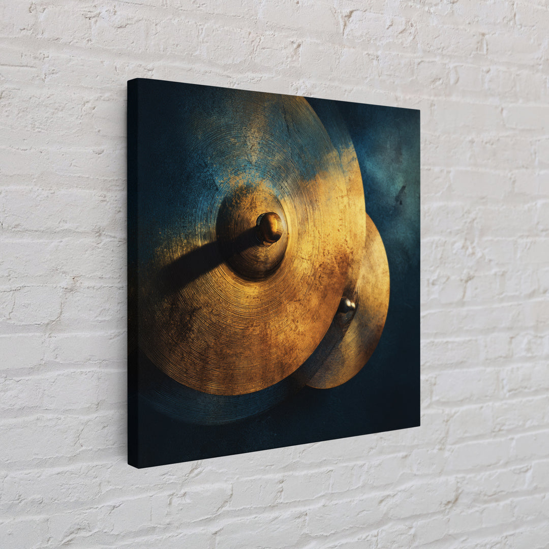 Gold Cymbal Closeup Framed Canvas Print, Music Studio Art, Printable Wall Art, Studio Decor, Rhythm, Painting from Photo, MSA-1x1-96