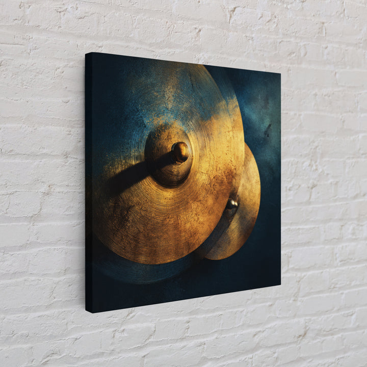 Gold Cymbal Closeup Framed Canvas Print, Music Studio Art, Printable Wall Art, Studio Decor, Rhythm, Painting from Photo, MSA-1x1-96