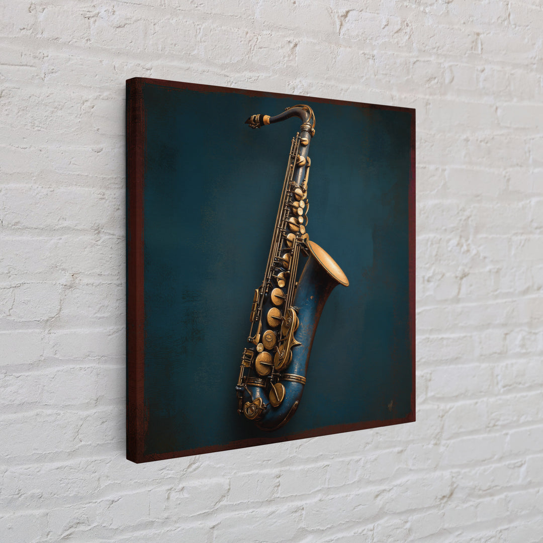Jazz Saxophone with Smoky Blue Background Canvas Print, Music Studio Art, Boho Decor, Studio Decor, Fine Art, Rhythm, MSA-1x1-98