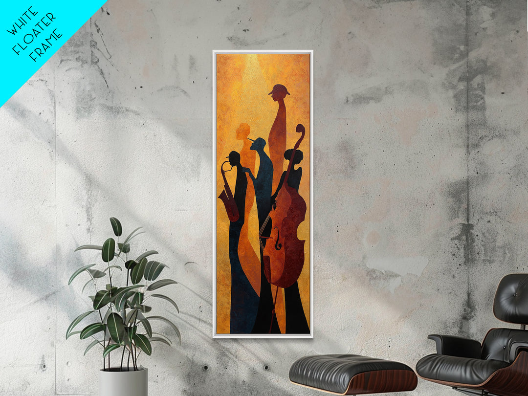 Jazz Quartet Silhouettes Framed Canvas Print, Music Studio Art, Paul Mccartney, Studio Decor, Watercolor Art, Rhythm, MSA-1x3-34