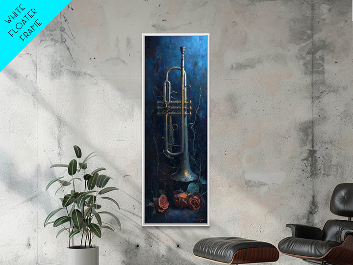 Trumpet and Roses Canvas Print, Music Studio Art, Contemporary Art, Studio Decor, Rhythm, Music Poster, Trendy Wall Art, MSA-1x3-44