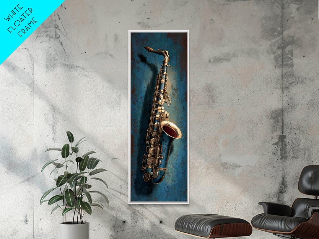 Jazz Saxophone with Smoky Blue Background Canvas Print, Music Studio Art, Luxury Decor, Studio Decor, Fine Art, Rhythm, MSA-1x3-86