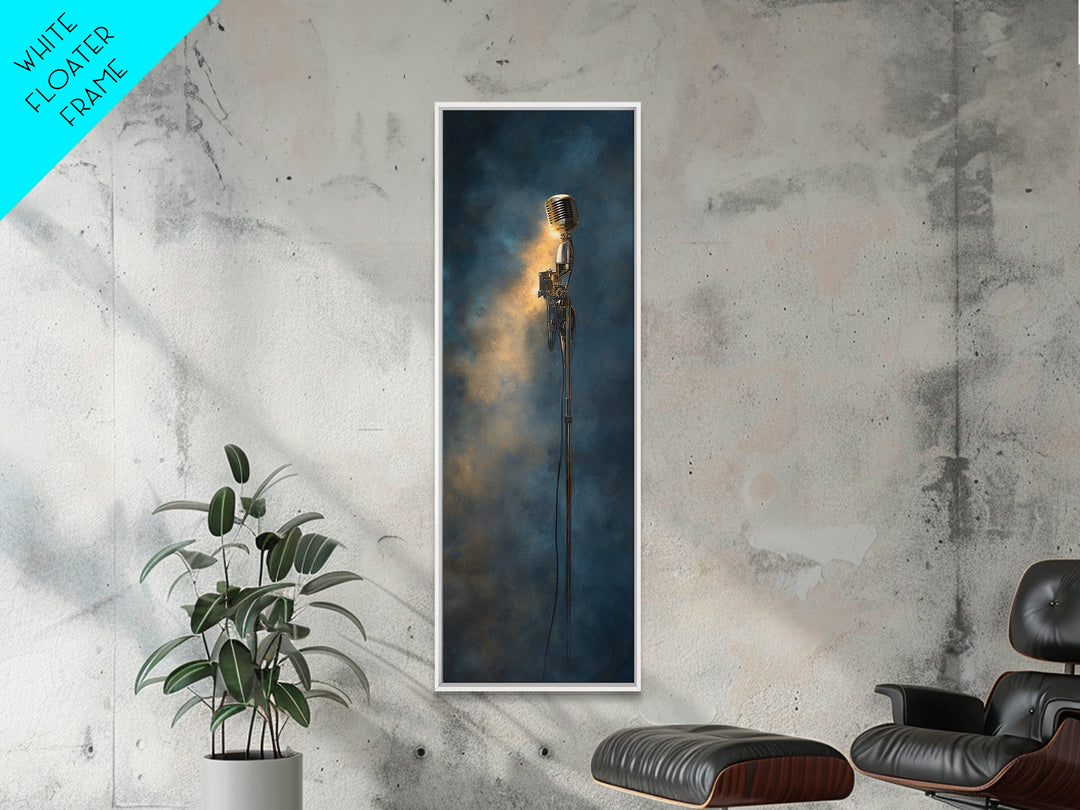 Microphone Portrait with Golden Spotlight Framed Canvas Print, Music Studio Art, Paul Mccartney, Studio Decor, Fine Art, Rhythm, MSA-1x3-91