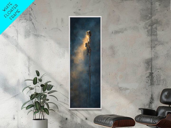Microphone Portrait with Golden Spotlight Framed Canvas Print, Music Studio Art, Paul Mccartney, Studio Decor, Fine Art, Rhythm, MSA-1x3-91