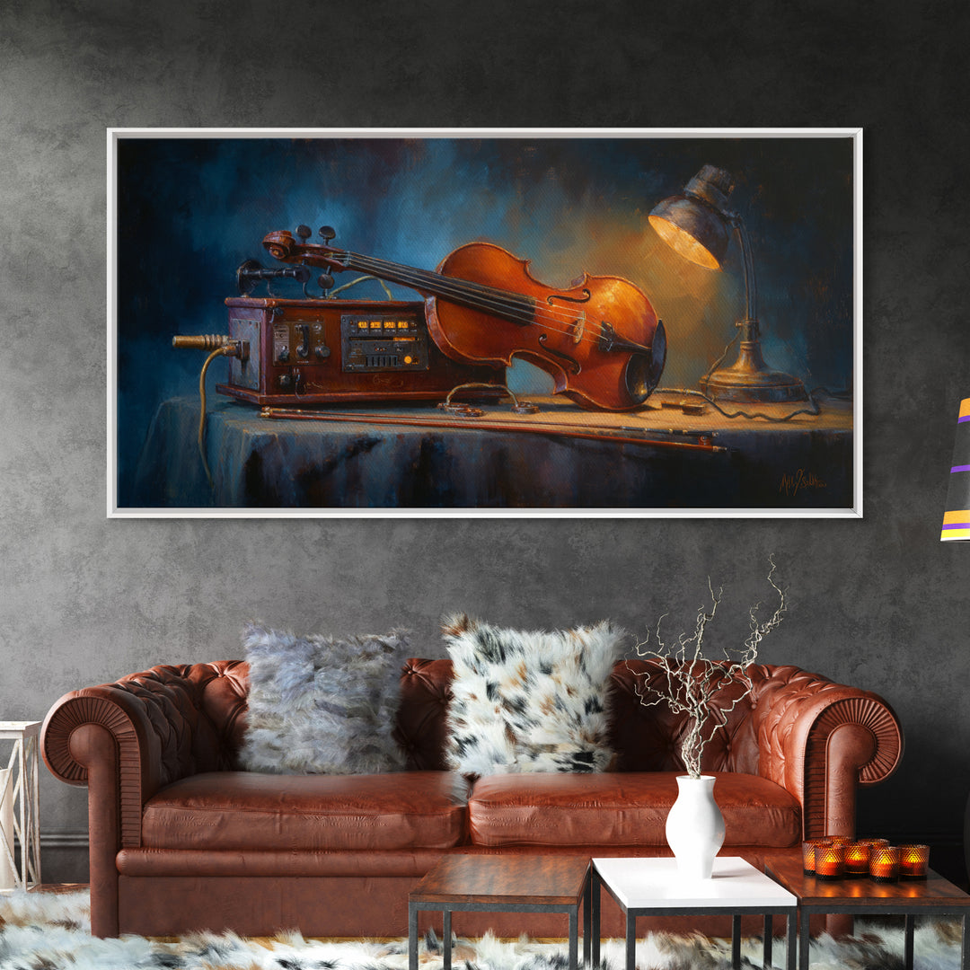Violin and Bow Framed Canvas Print, Music Studio Art, Art Print, Studio Decor, Rhythm, Digital Wall Art, Printable Art, MSA-2x1-12