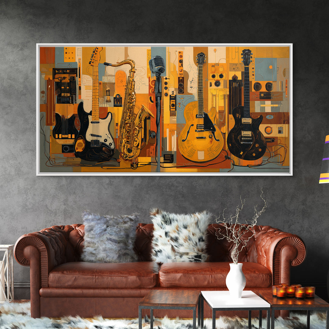 Electric Guitar Pedals and Cables Graphic Art Canvas Print, Music Studio Art, Contemporary Art, Studio Decor, Fine Art, Rhythm, MSA-2x1-17