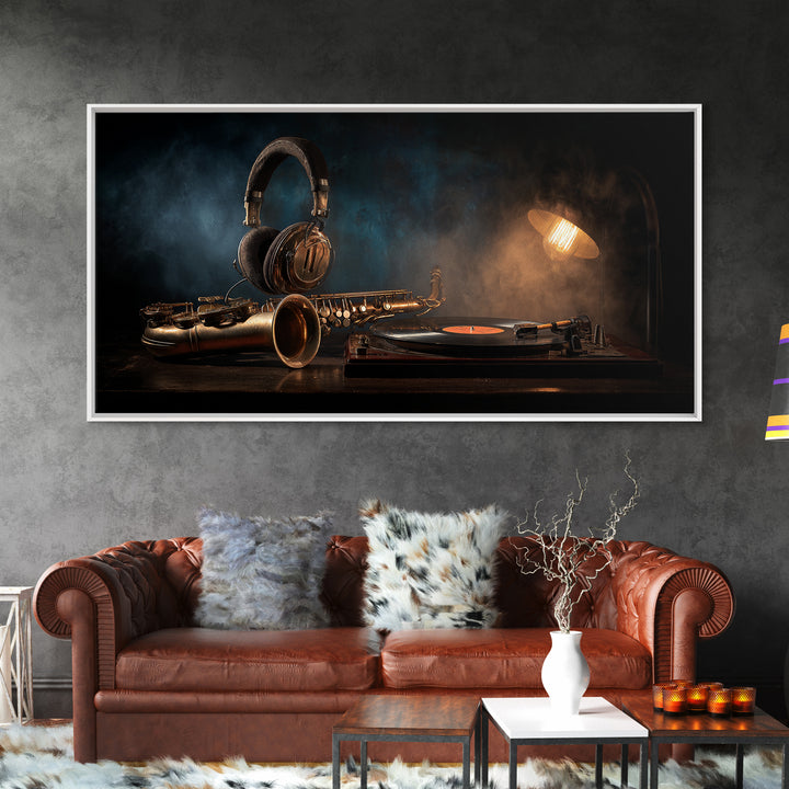 Headphones Around a Glowing Record Canvas Print, Music Studio Art, Printable Art, Studio Decor, Fine Art, Rhythm, Music Art, MSA-2x1-31