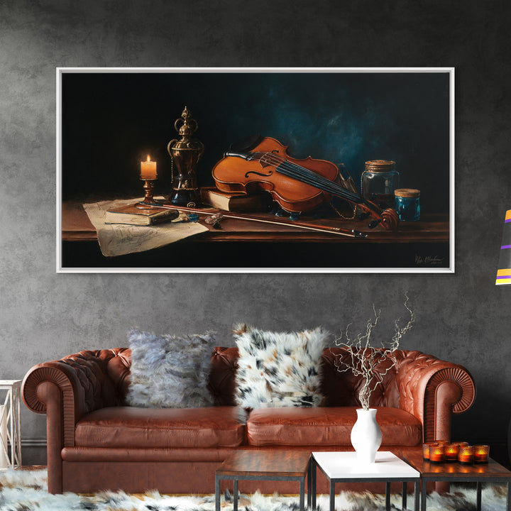Violin and Bow Canvas Print, Music Studio Art, Wall Art, Studio Decor, Watercolor Art, Rhythm, Trendy Wall Art, Music Wall Art, MSA-2x1-36