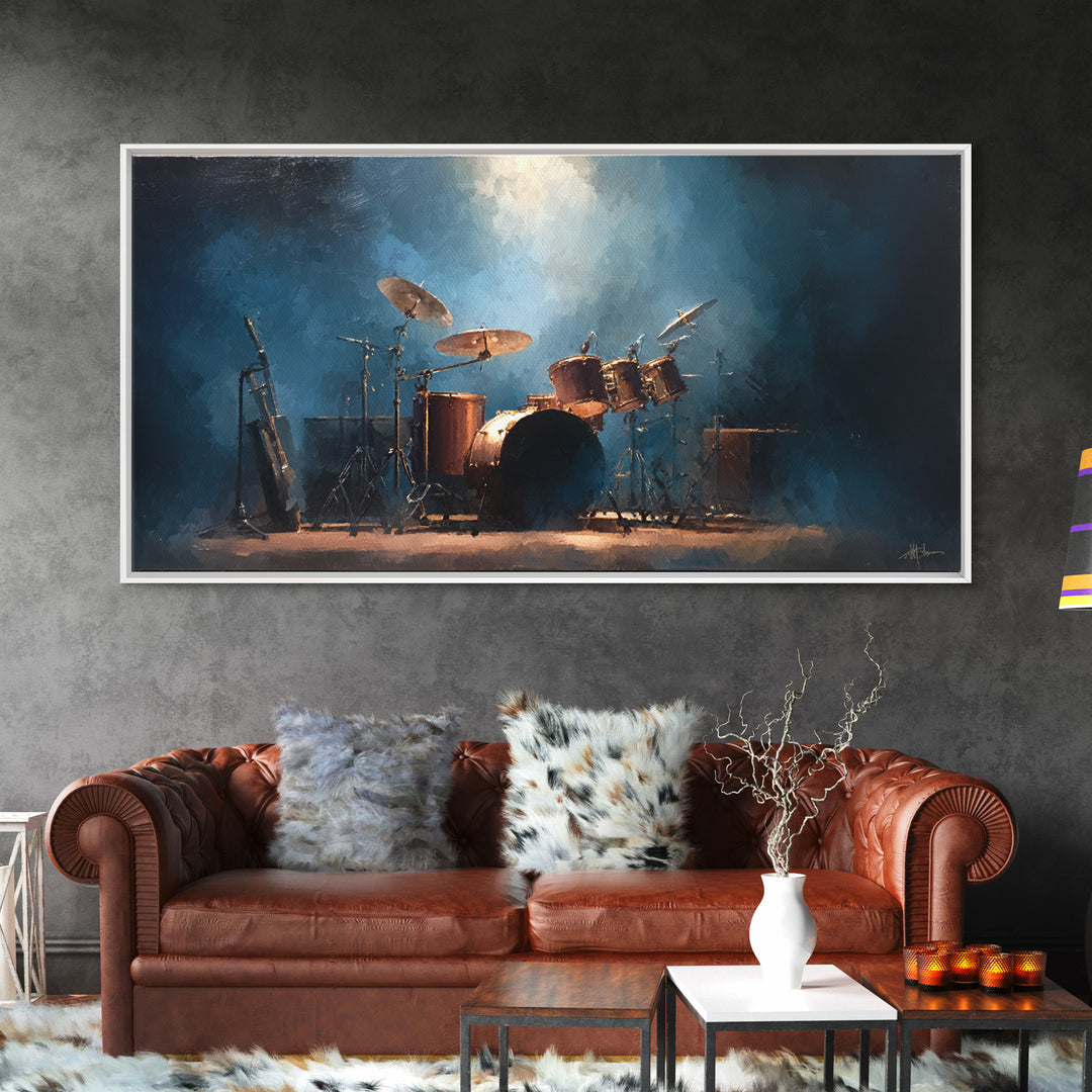 Drum Kit Silhouette Framed Canvas Print, Music Studio Art, Minimalist Decor, Studio Decor, Fine Art, Rhythm, Scripture Wall Art, MSA-2x1-50