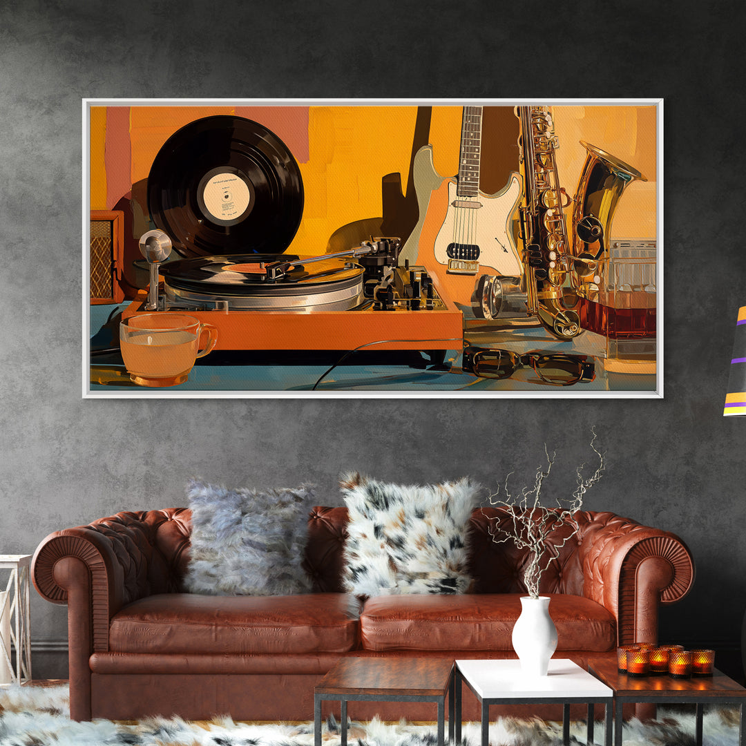 Vinyl Record and Turntable Still Life Canvas Print, Music Studio Art, Travel Wall Art, Studio Decor, Abstract Art, Rhythm, MSA-2x1-71