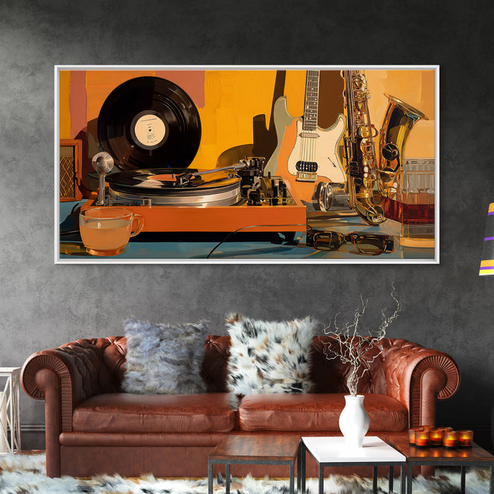 Vinyl Record and Turntable Still Life Canvas Print, Music Studio Art, Travel Wall Art, Studio Decor, Abstract Art, Rhythm, MSA-2x1-71