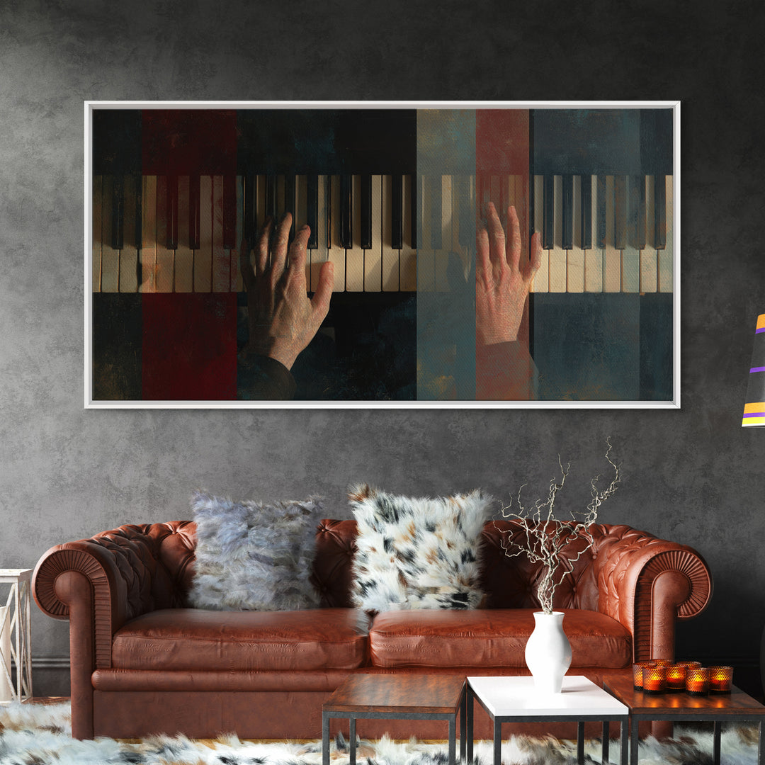 Piano Keys with Hands in Cinematic Shadow Canvas Print, Music Studio Art, Digital Wall Art, Studio Decor, Fine Art, Rhythm, MSA-2x1-73