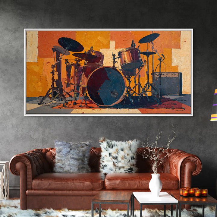 Drum Kit Silhouette Canvas Print, Music Studio Art, Studio Decor, Watercolor Art, Rhythm, Painting from Photo, MSA-2x1-74