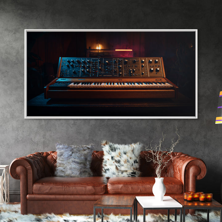 Synthesizer Knobs and Neon Reflections Canvas Print, Music Studio Art, Contemporary Art, Studio Decor, Fine Art, Rhythm, MSA-2x1-78