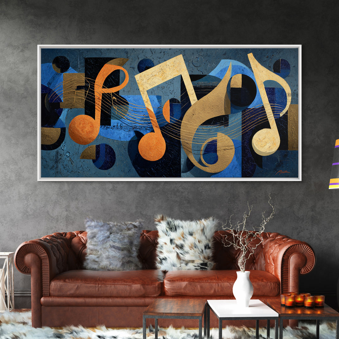 Musical Notes as Abstract Floating Shapes Without Canvas Print, Music Studio Art, Painting from Photo, Studio Decor, Rhythm, MSA-2x1-80