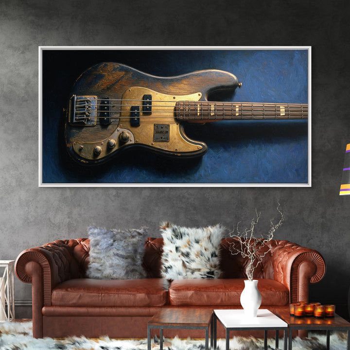 Bass Guitar Closeup Framed Canvas Print, Music Studio Art, Custom Painting, Studio Decor, Watercolor Art, Rhythm, MSA-2x1-81