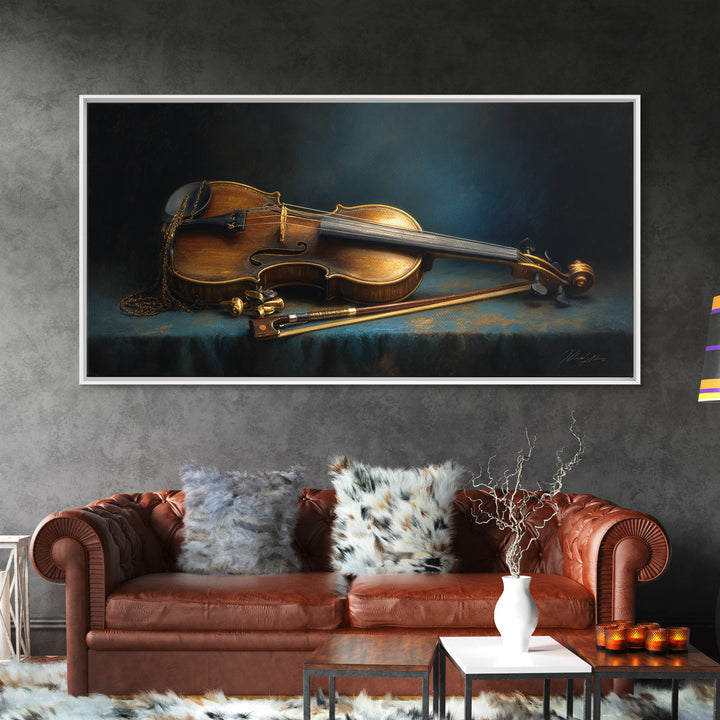 Violin and Bow Framed Canvas Print, Music Studio Art, Music Posters, Studio Decor, Fine Art, Rhythm, Music Lover, Gallery Decor, MSA-2x1-84