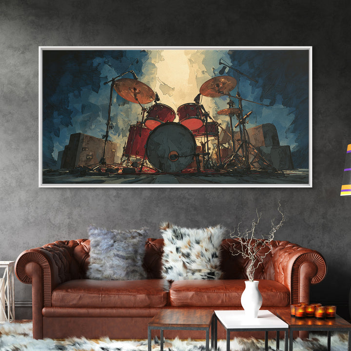 Drum Kit Silhouette Canvas Print, Music Studio Art, Studio Decor, Watercolor Art, Rhythm, Painting from Photo, MSA-2x1-98