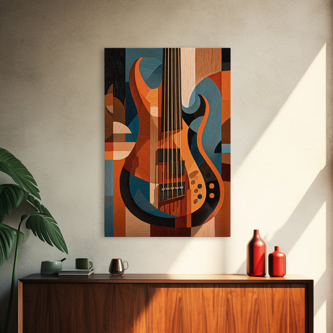 Bass Guitar Closeup Framed Canvas Print, Music Studio Art, Contemporary Art, Studio Decor, Oil Painting, Rhythm, Music Poster, MSA-2x3-21