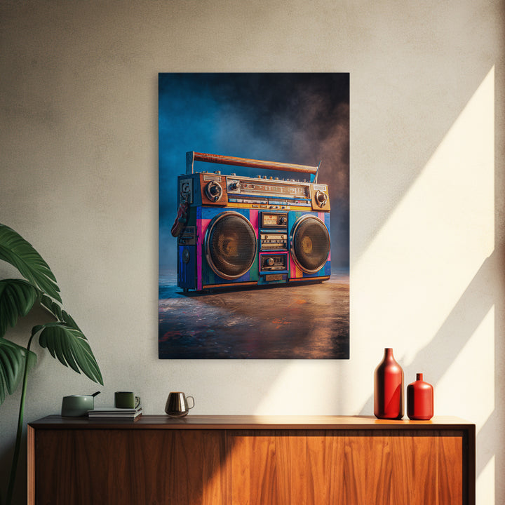 Hip Hop Boombox Framed Canvas Print, Music Studio Art, Wall Art, Studio Decor, Rhythm, Trendy Wall Art, Music Wall Art, MSA-2x3-25