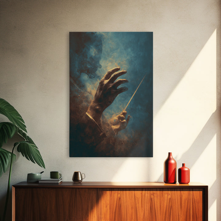 Orchestra Conductor Hands Framed Canvas Print, Music Studio Art, Music Wall Art, Studio Decor, Rhythm, Teen Room Decor, MSA-2x3-28