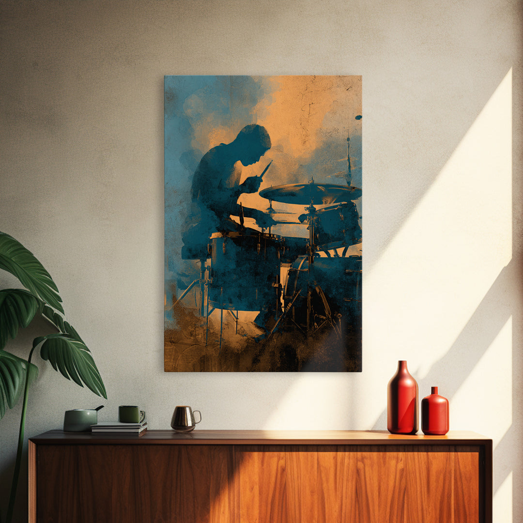 Drum Kit Silhouette Framed Canvas Print, Music Studio Art, Wall Art, Studio Decor, Fine Art, Rhythm, Trendy Wall Art, MSA-2x3-38