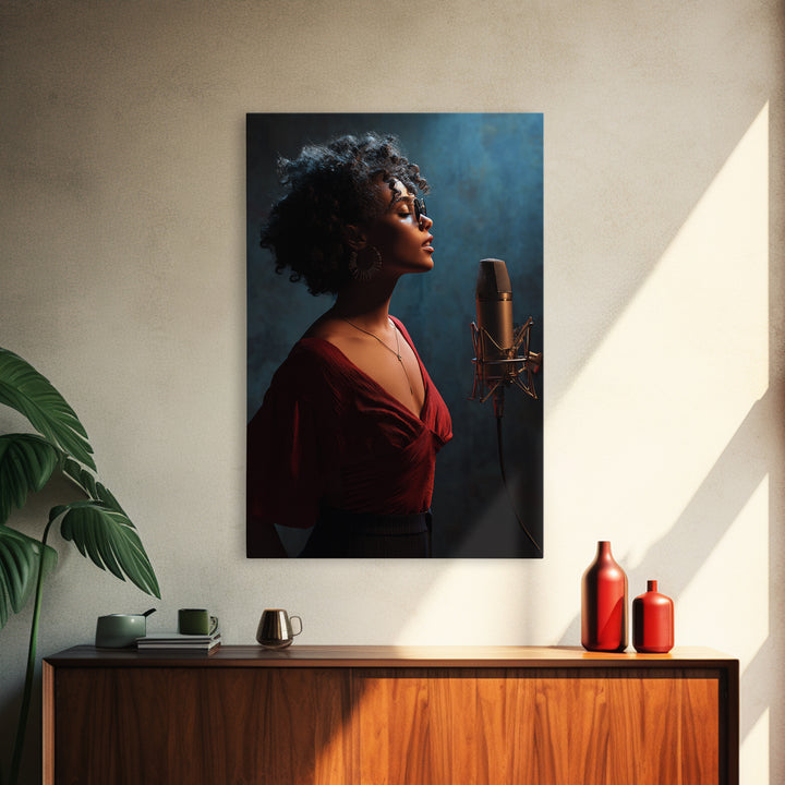 Microphone Portrait with Golden Spotlight Canvas Print, Music Studio Art, Minimalist Decor, Studio Decor, Oil Painting, Rhythm, MSA-2x3-39