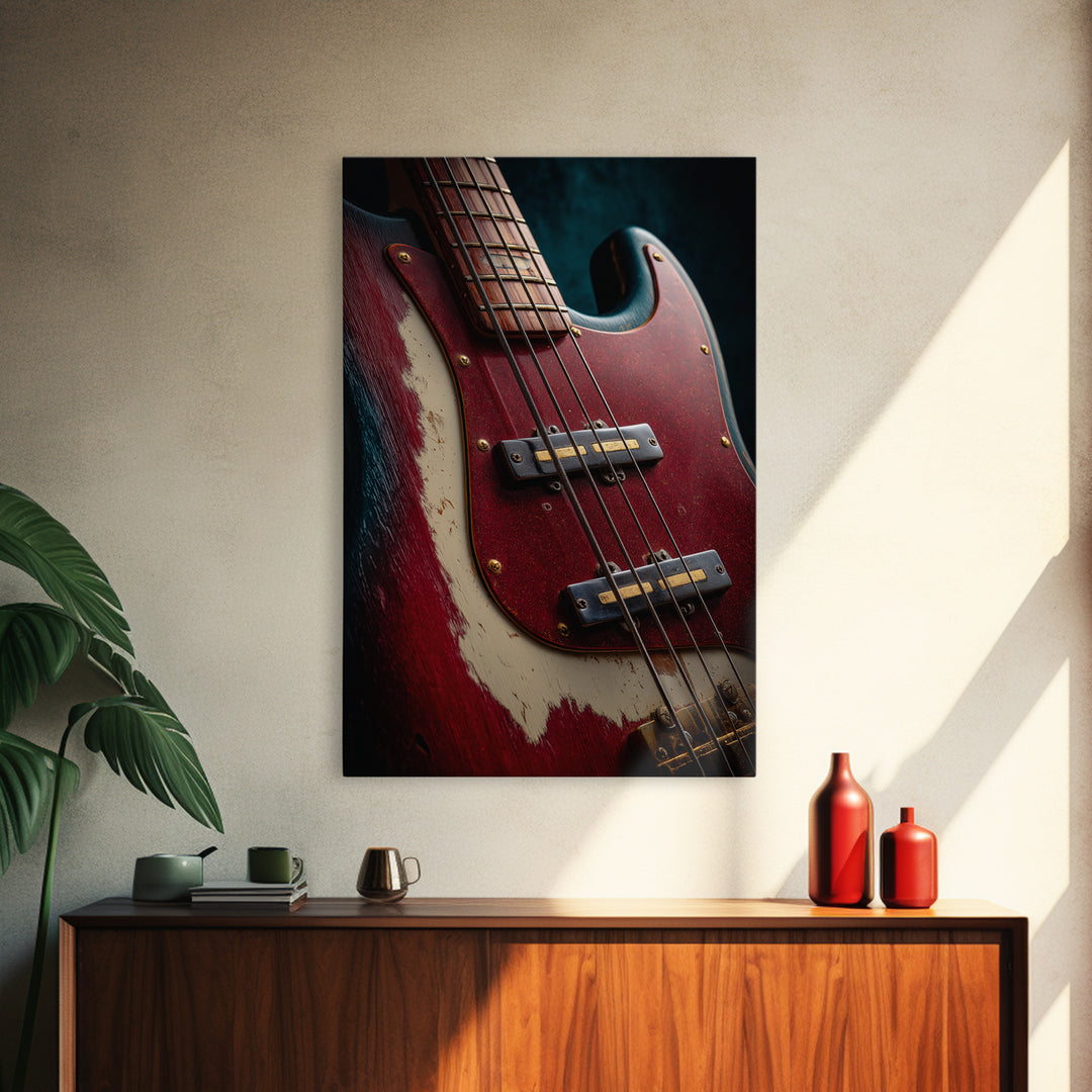 Bass Guitar Closeup Canvas Print, Music Studio Art, Metal Wall Art, Studio Decor, Rhythm, Music Posters, Watercolor Print, MSA-2x3-45