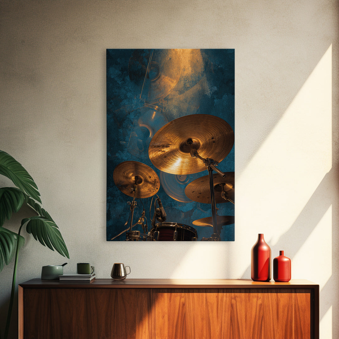 Gold Cymbal Closeup Framed Canvas Print, Music Studio Art, Neutral Decor, Studio Decor, Abstract Art, Rhythm, Wall Art, MSA-2x3-56