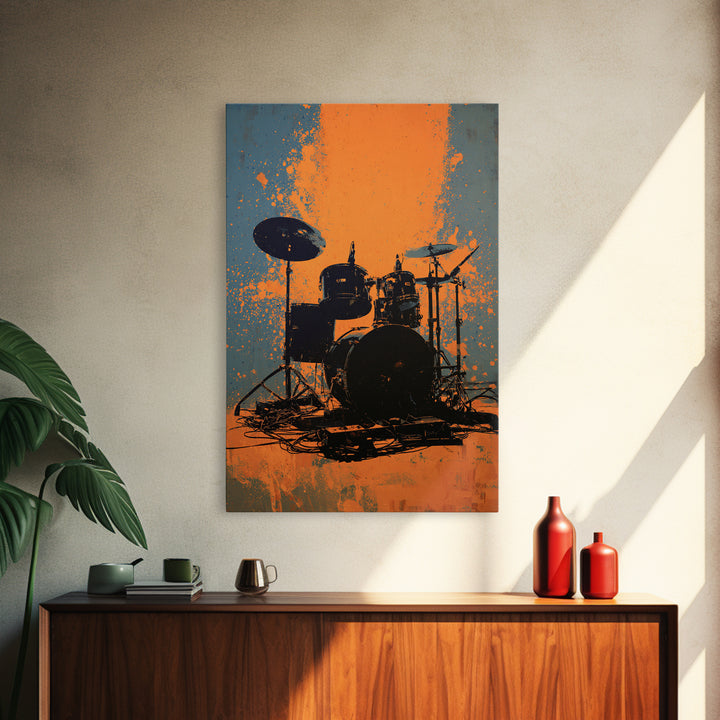Drum Kit Silhouette Canvas Print, Music Studio Art, Art Commission, Studio Decor, Abstract Art, Rhythm, Watercolor Print, MSA-2x3-62