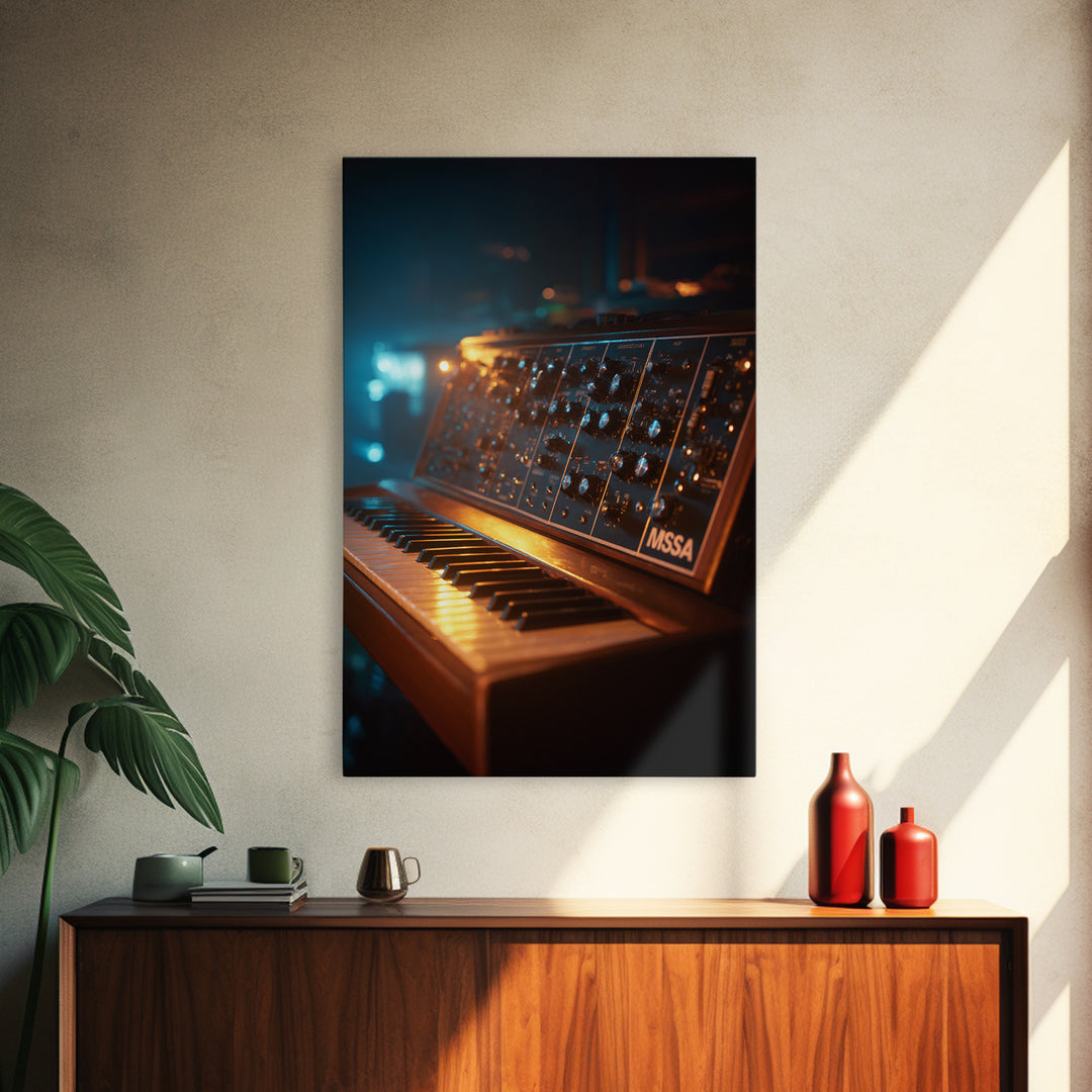Synthesizer Knobs and Neon Reflections Canvas Print, Music Studio Art, Home Decor, Studio Decor, Oil Painting, Rhythm, MSA-2x3-66