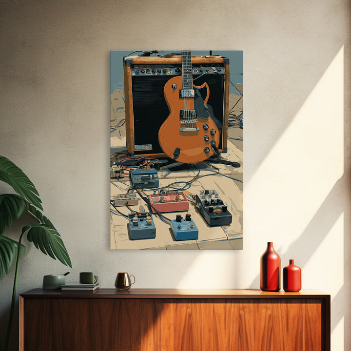 Electric Guitar Pedals and Cables Graphic Art Canvas Print, Music Studio Art, Trendy Wall Art, Studio Decor, Fine Art, Rhythm, MSA-2x3-77