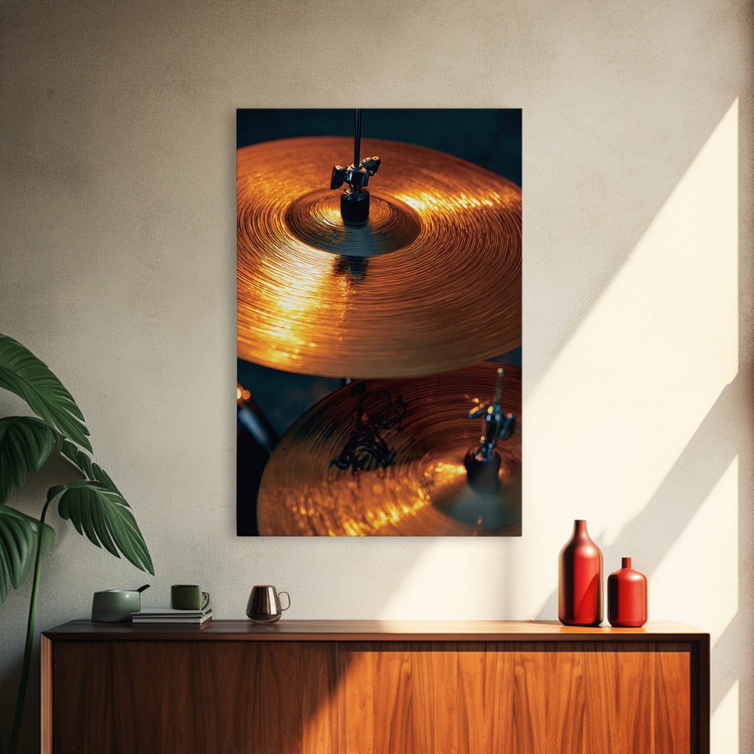 Gold Cymbal Closeup Framed Canvas Print, Music Studio Art, Music Art, Studio Decor, Oil Painting, Rhythm, Modern Decor, MSA-2x3-8