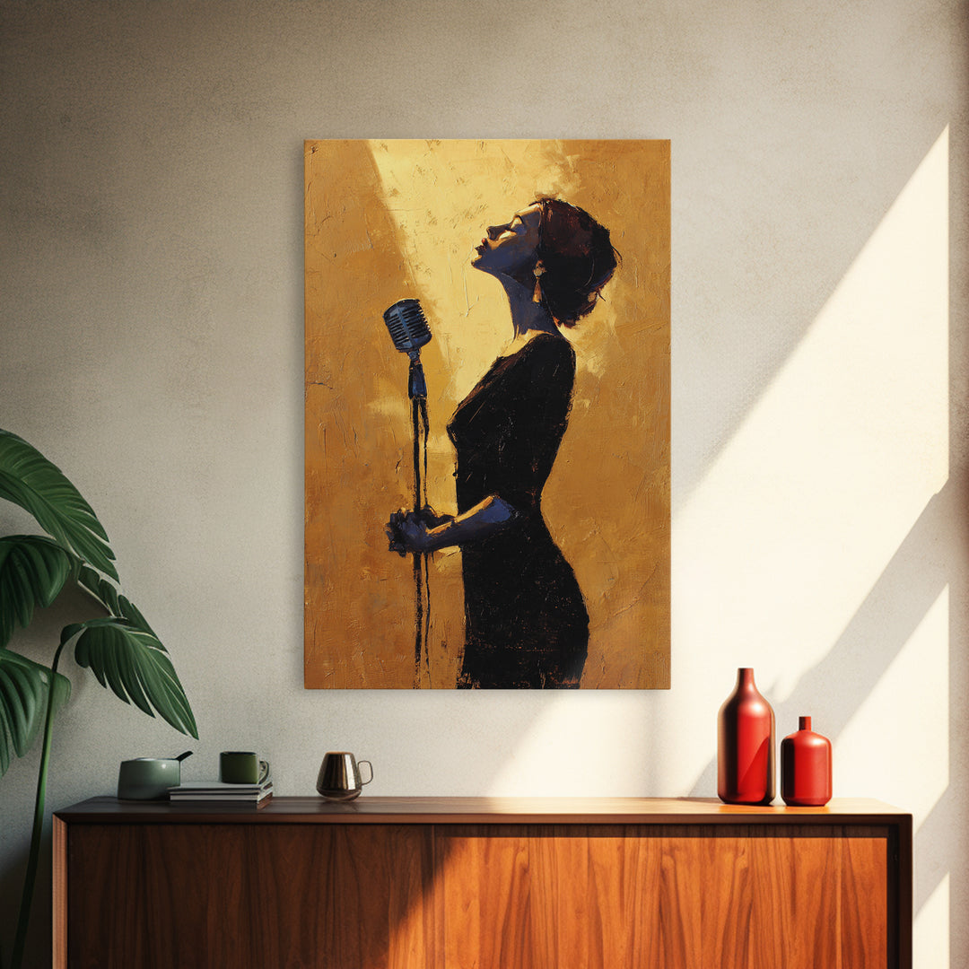 Microphone Portrait with Golden Spotlight Framed Canvas Print, Music Studio Art, Digital Download Art, Studio Decor, Rhythm, MSA-2x3-87