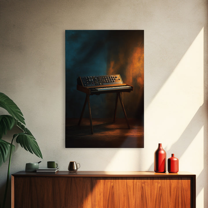 Synthesizer Knobs and Neon Reflections Framed Canvas Print, Music Studio Art, Digital Wall Art, Studio Decor, Fine Art, Rhythm, MSA-2x3-90